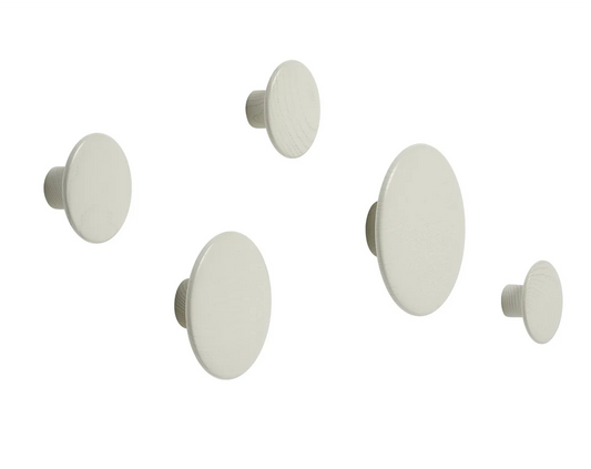 Appendiabiti Dots Wood, Set di 5, Bianco