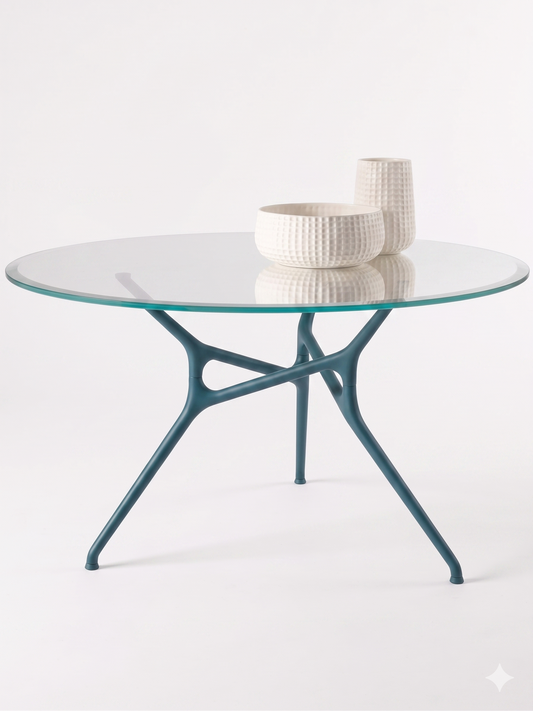 Branch Table ø130 - Piano Vetro e base opaca, mint turquoise