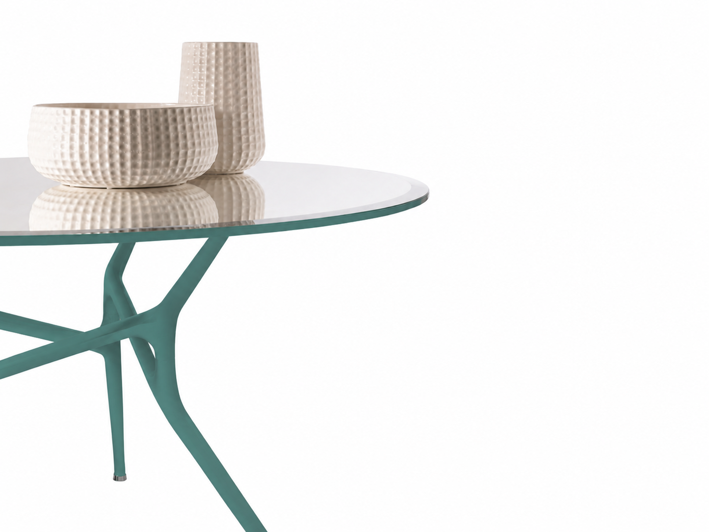 Branch Table ø130 - Piano Vetro e base opaca, mint turquoise