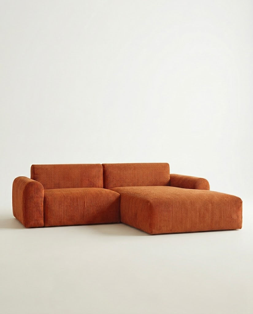 Divano Rund casual, combinazione C2L , L.194 x p.152 x h. 97, tess. Corduroy burnt orange 595