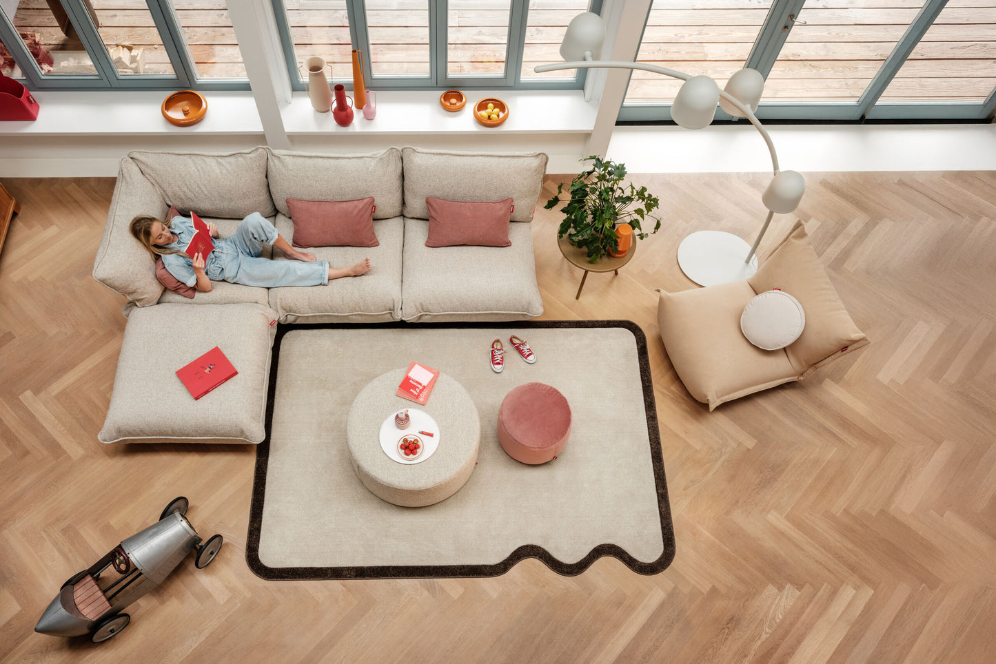 Divano Sumo, composizione ad angolo l. 301 x p. 204.5 x h. 90 cm, bouclè beige